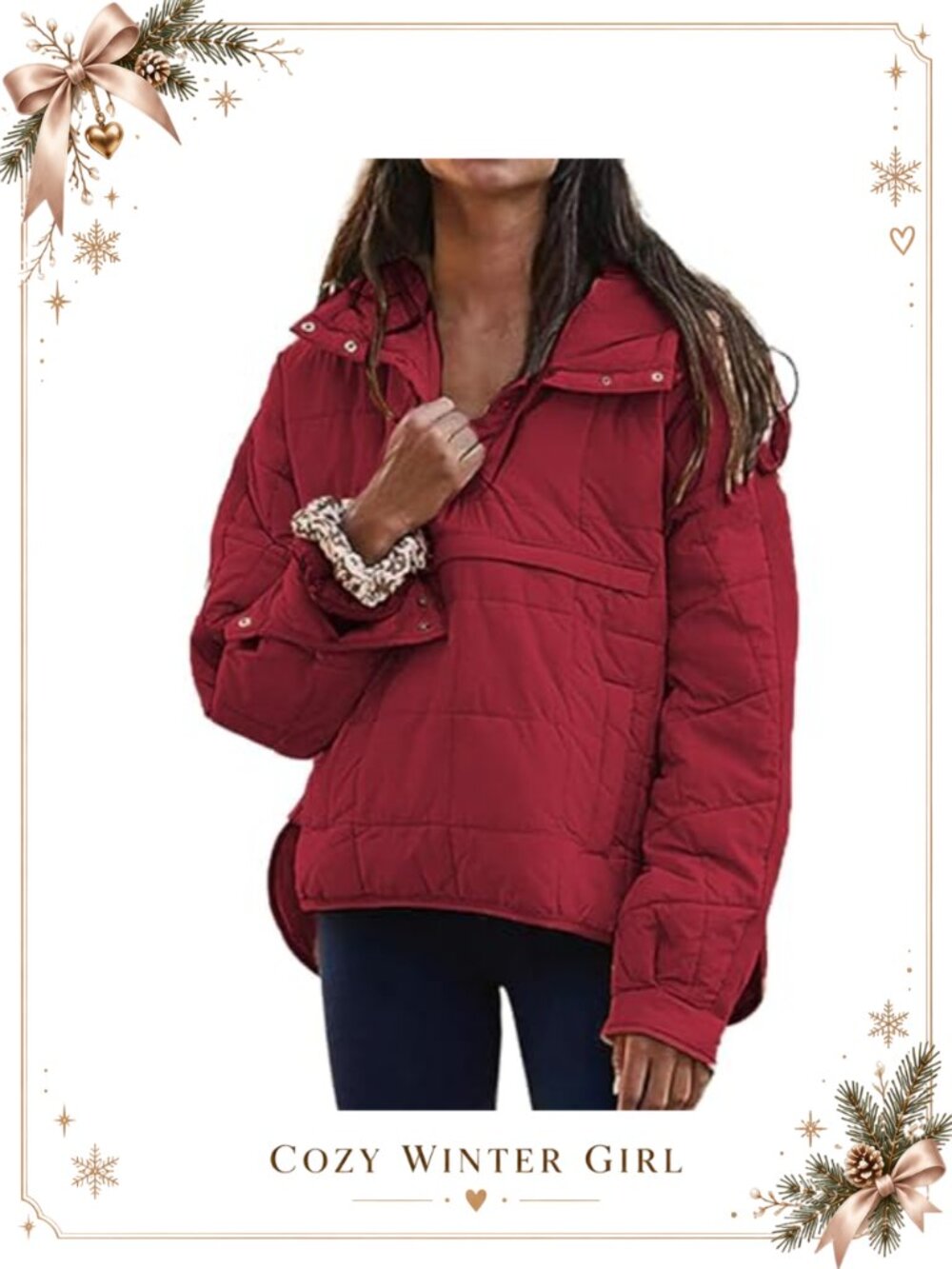 Oversized Quilted Puffer Jacket Pullover Hooded Lightweight Winter Coat